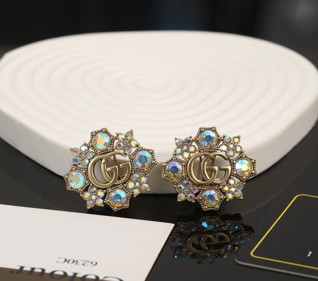18K Double Gucci Blue Flowers Earrings