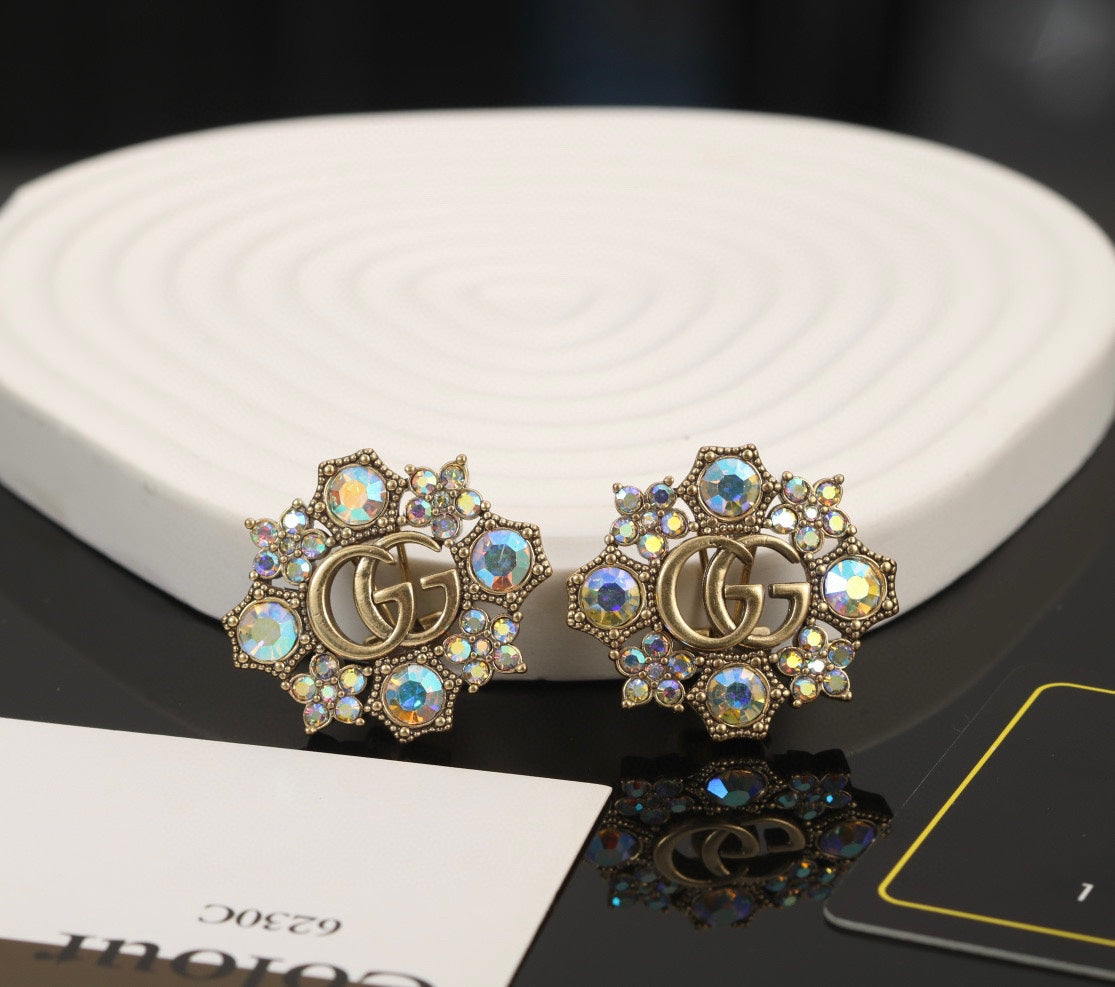 18K Double Gucci Blue Flowers Earrings