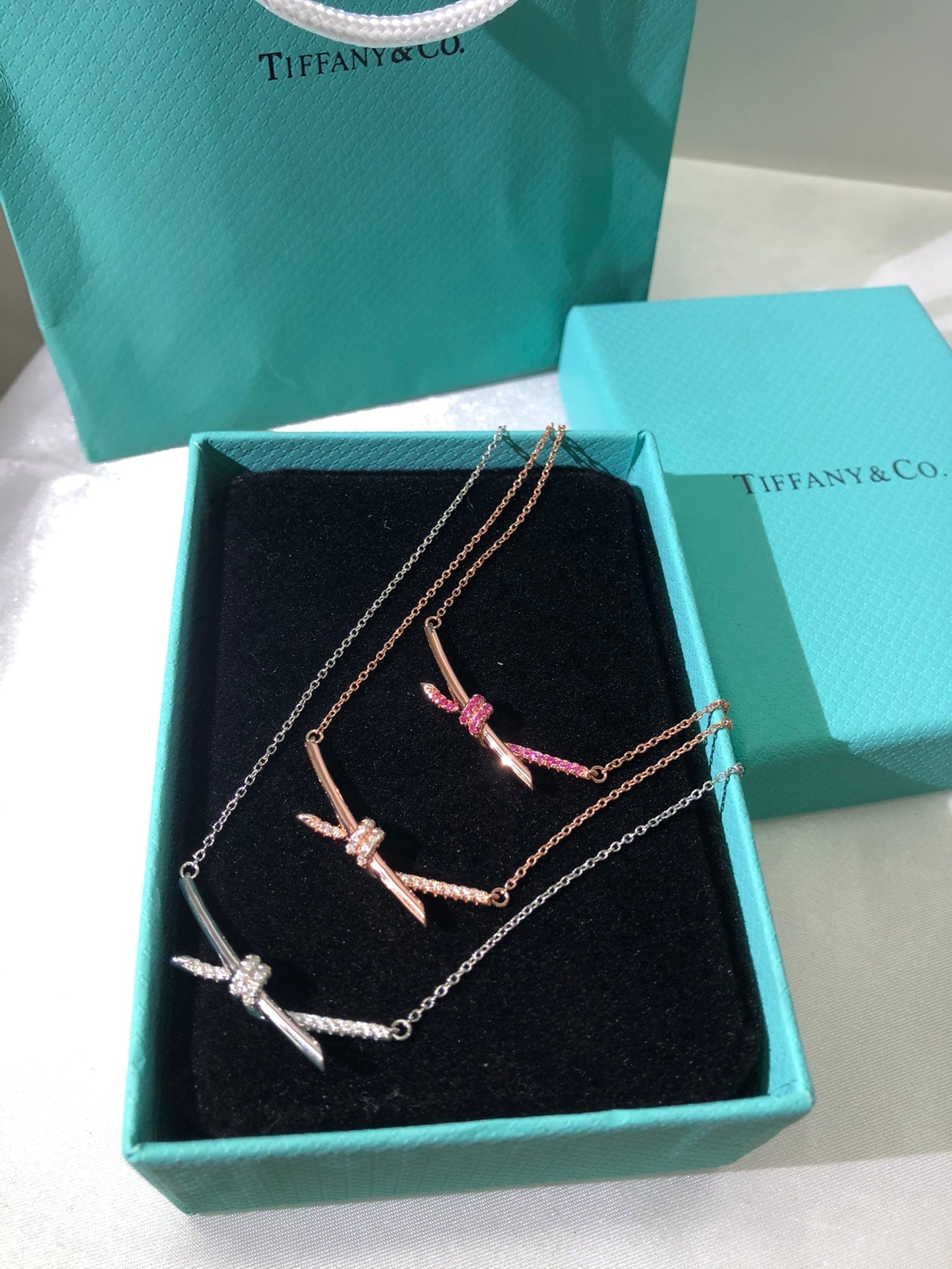 18K Tiffany Knot Pendant Diamond Necklace