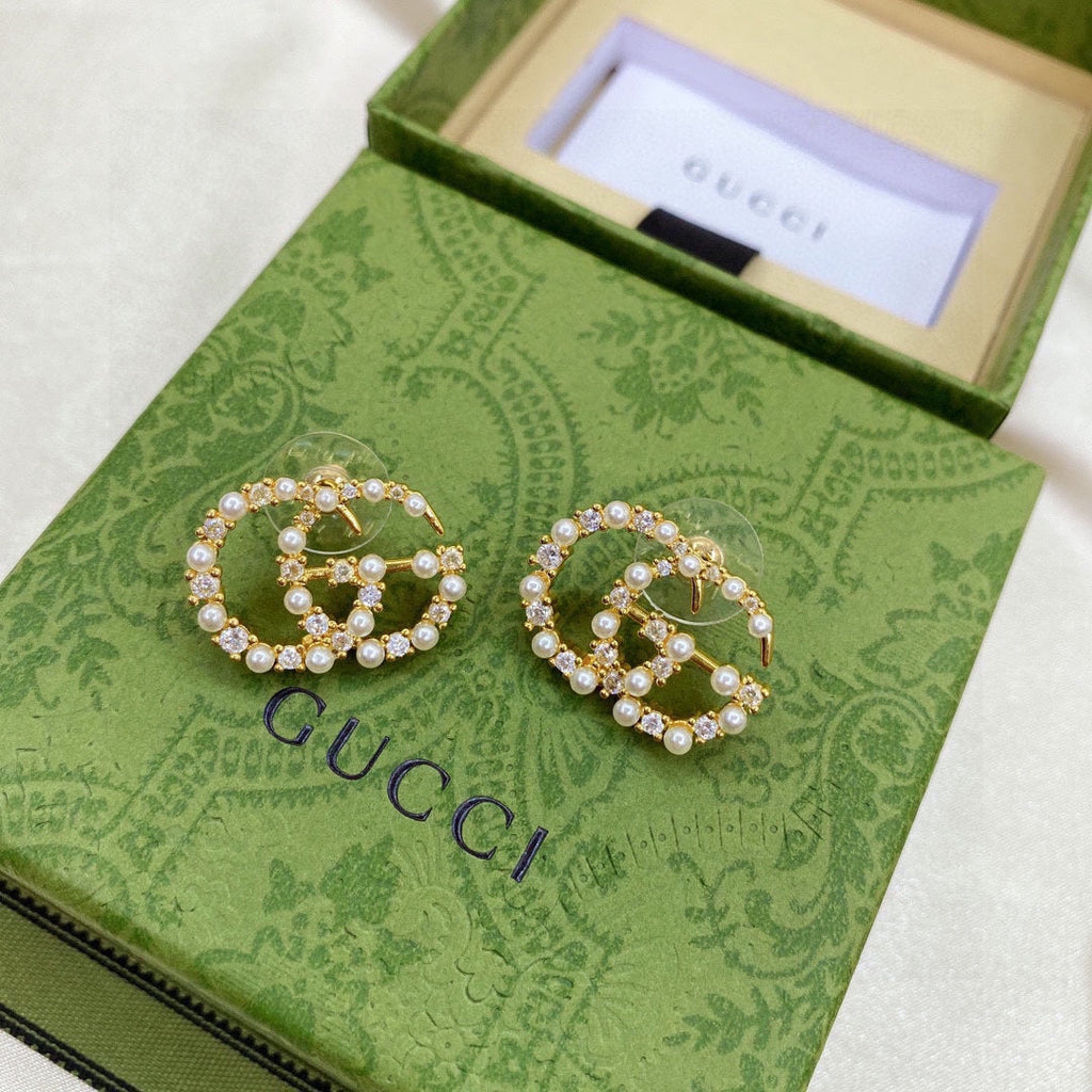 18K Double Gucci Pearls Earrings