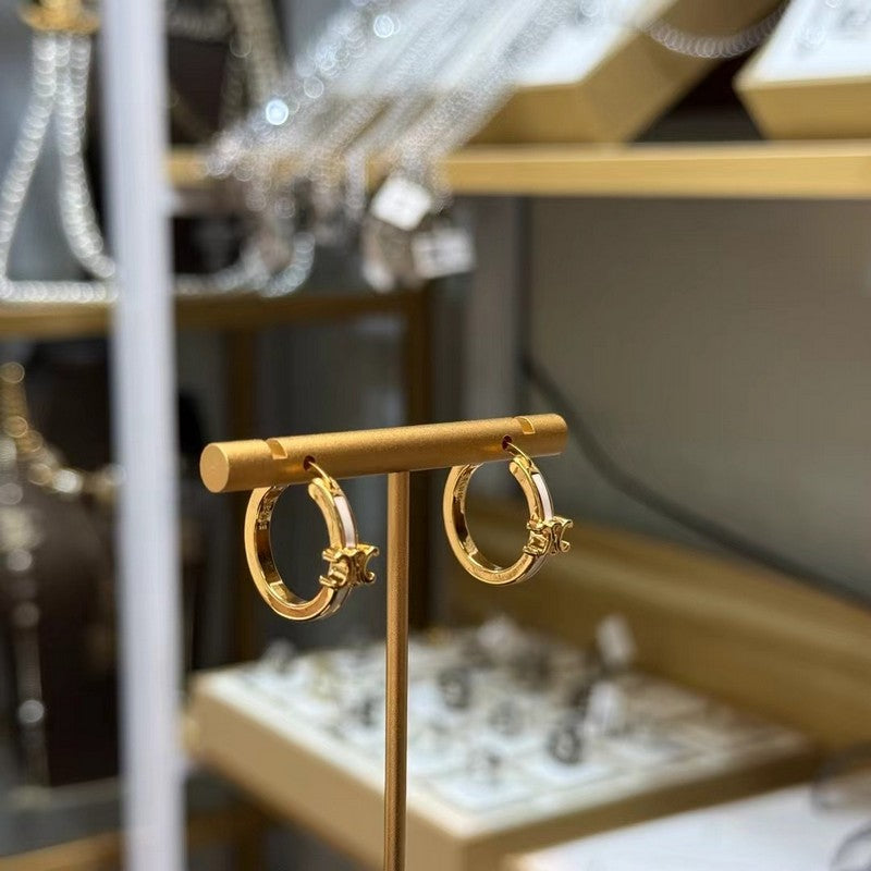 18K Celine Pearl Circle Gold Earrings