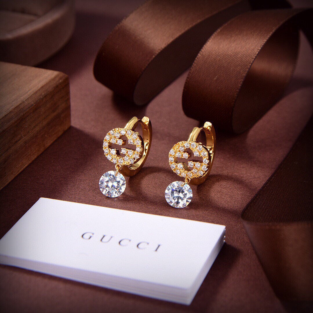 18K Double Gucci Interlocking Gucci Diamond Earrings