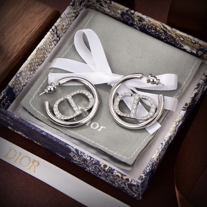 18K Dior White Gold Diamond Earrings