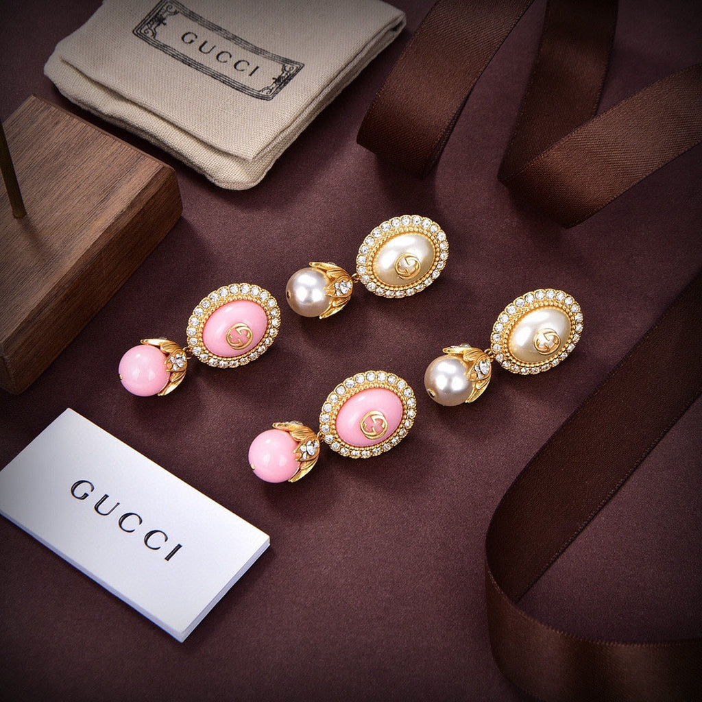 18K Double Gucci Pink Pearls Earrings