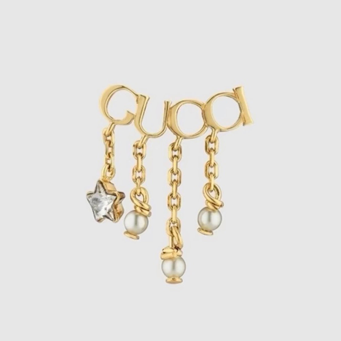 18K Double Gucci Script Pearl Earrings