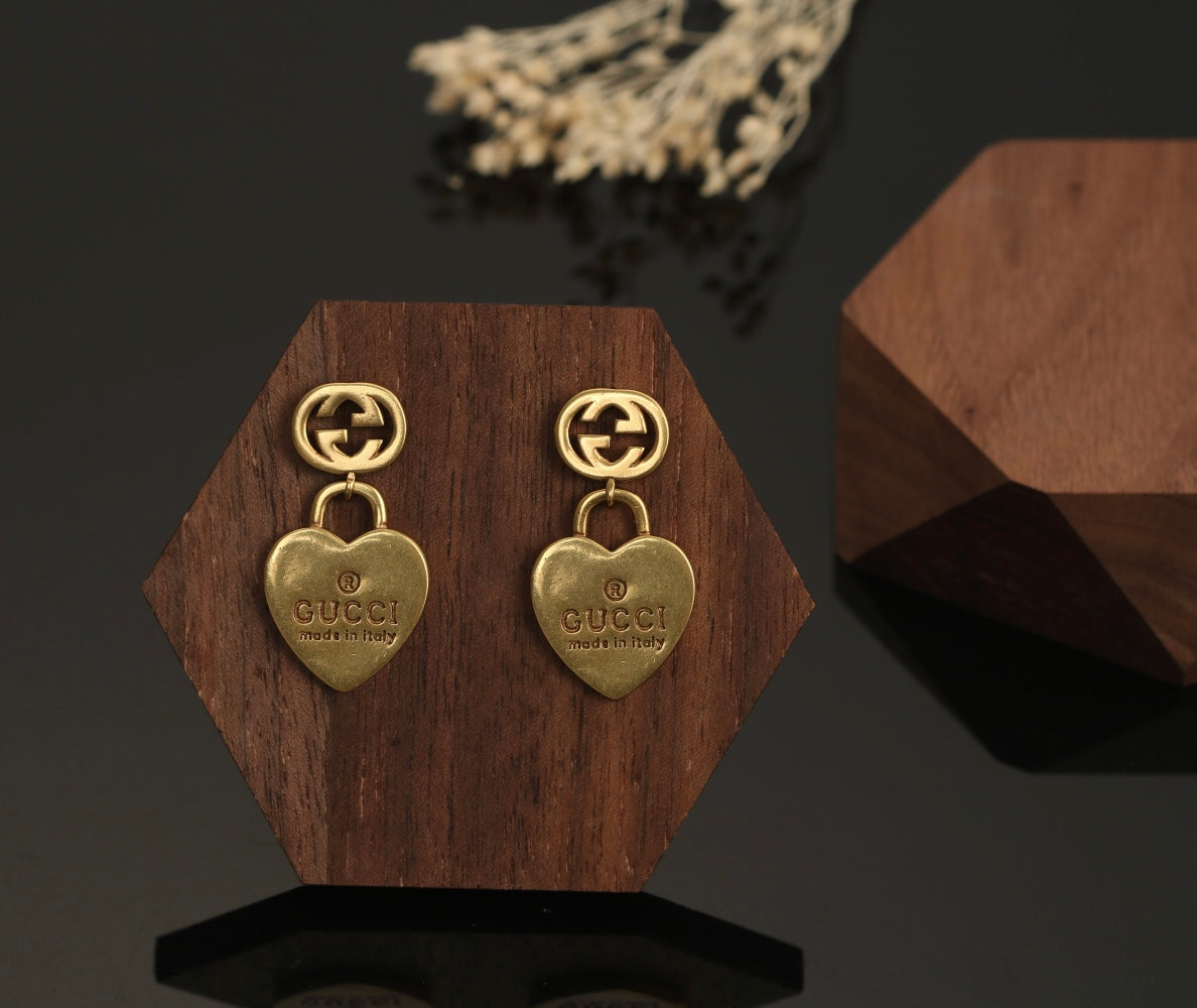18K Double Gucci Heart Pendant Earrings
