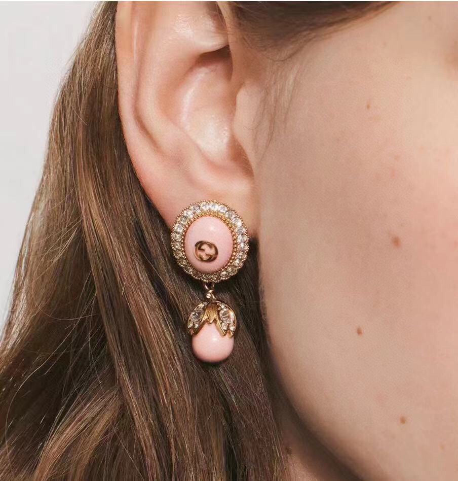 18K Double Gucci Pink Pearls Earrings