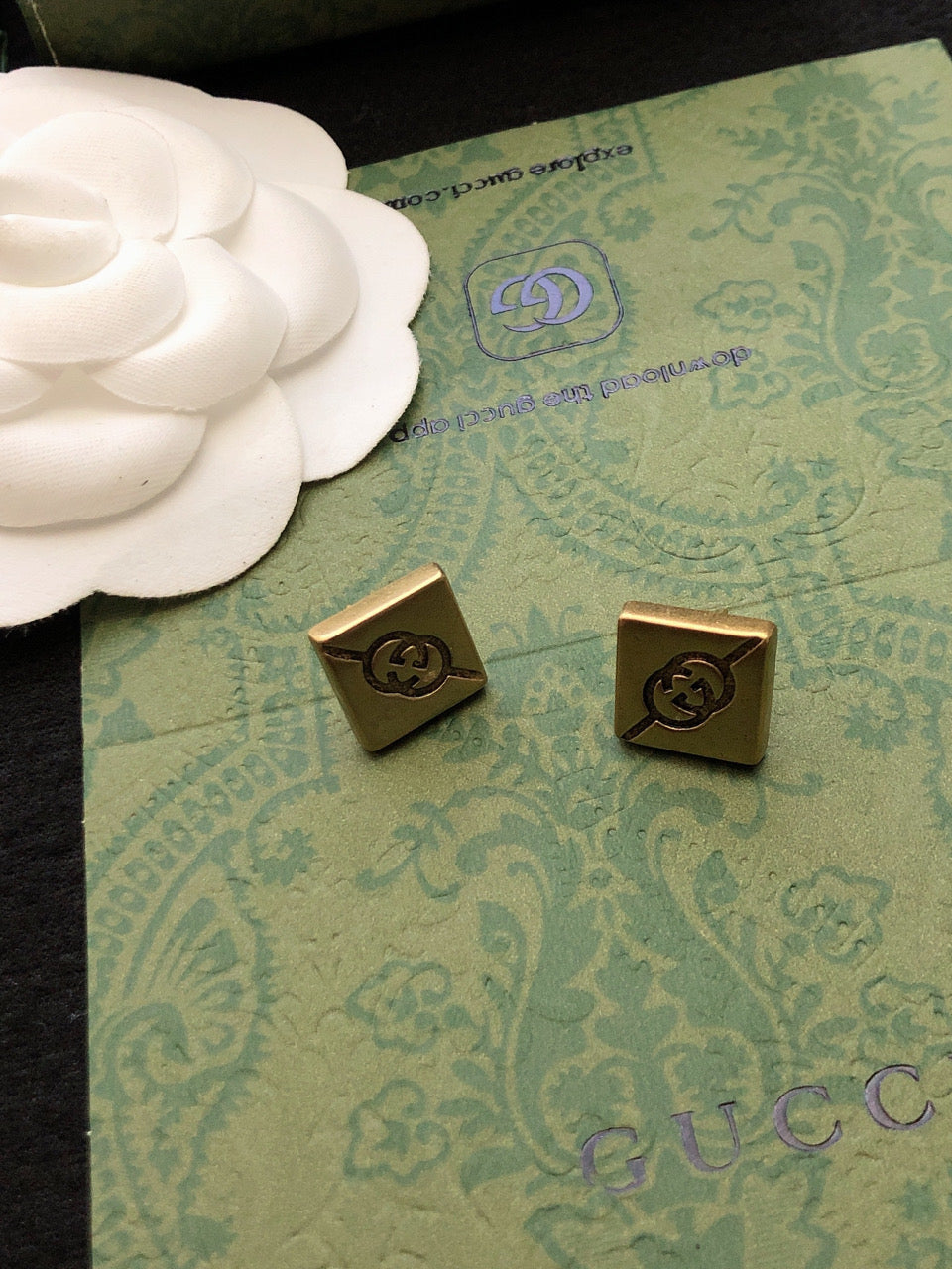 18K Double Gucci Cube Earrings