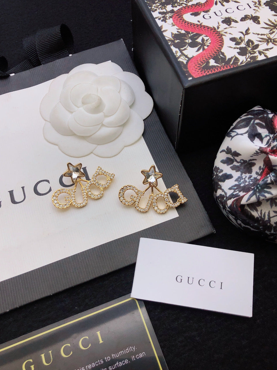 18K Double Gucci Script Star Earrings