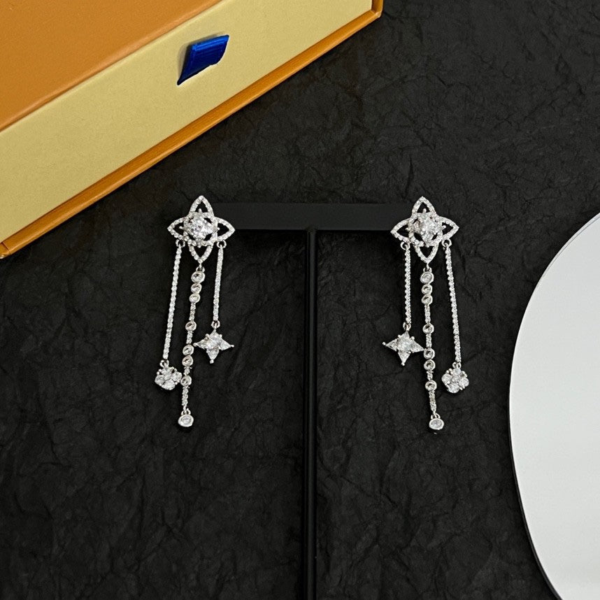 18K Louis Vuitton Diamond Flowers Long Earrings