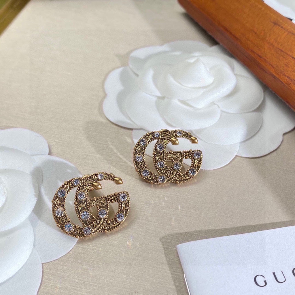 18K Double Gucci Crystals Earrings