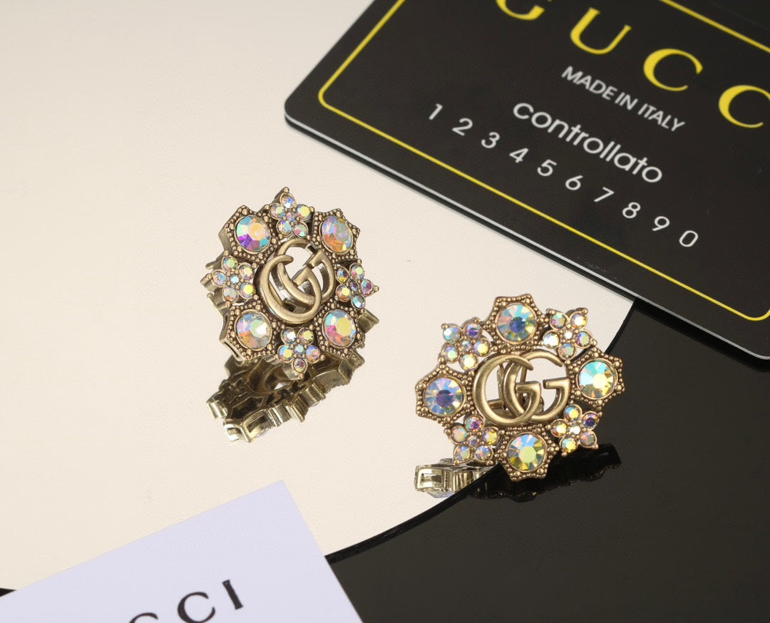 18K Double Gucci Blue Flowers Earrings