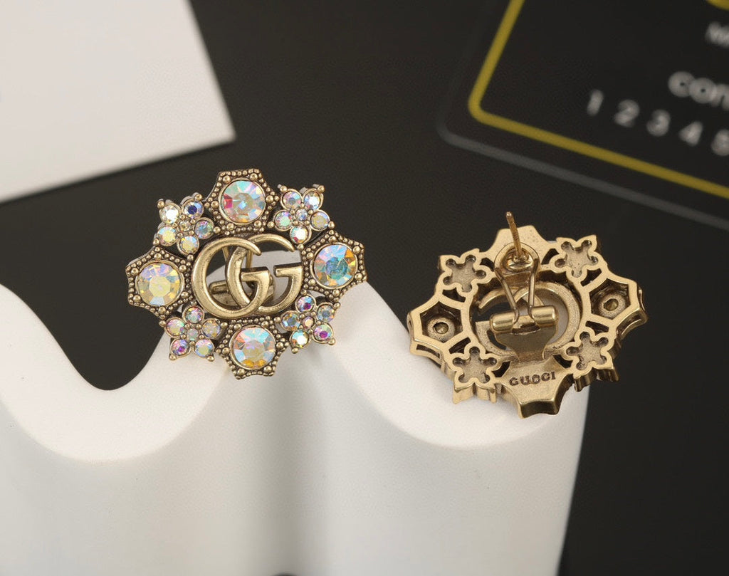 18K Double Gucci Blue Flowers Earrings