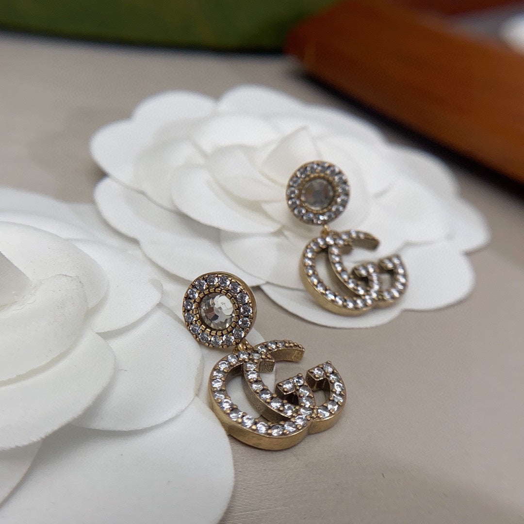 18K Double Gucci Crystal Pendant Earrings