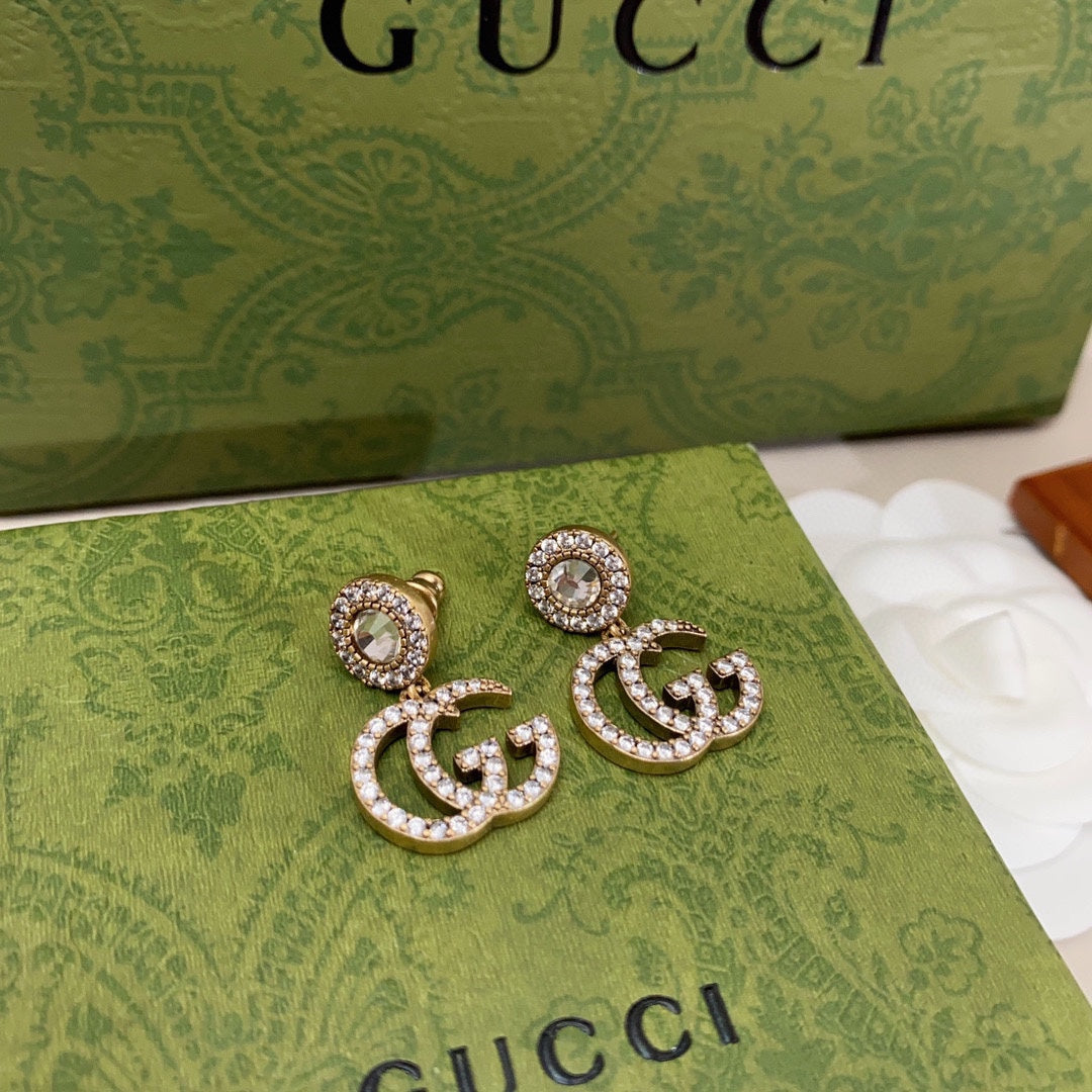 18K Double Gucci Crystal Pendant Earrings