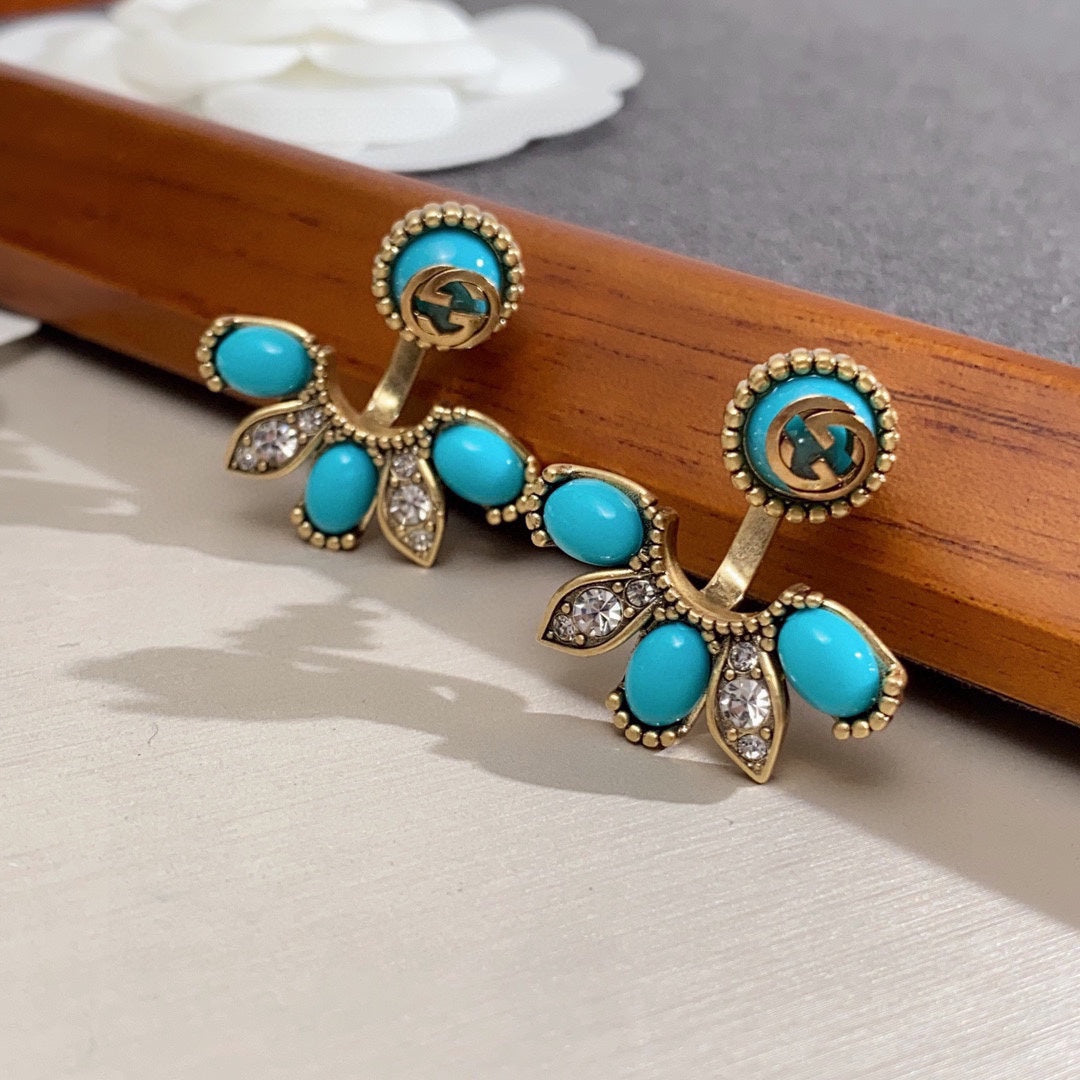 18K Double Gucci Blue Flowers Earrings