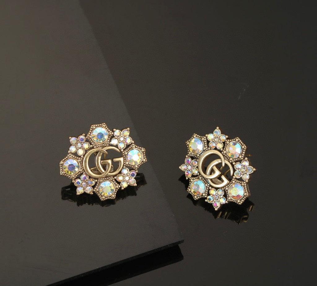 18K Double Gucci Blue Flowers Earrings