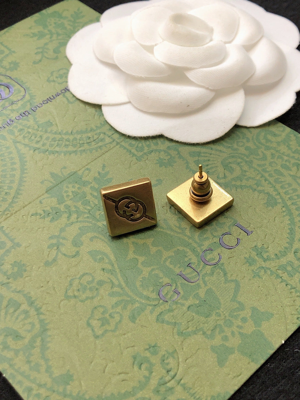 18K Double Gucci Cube Earrings