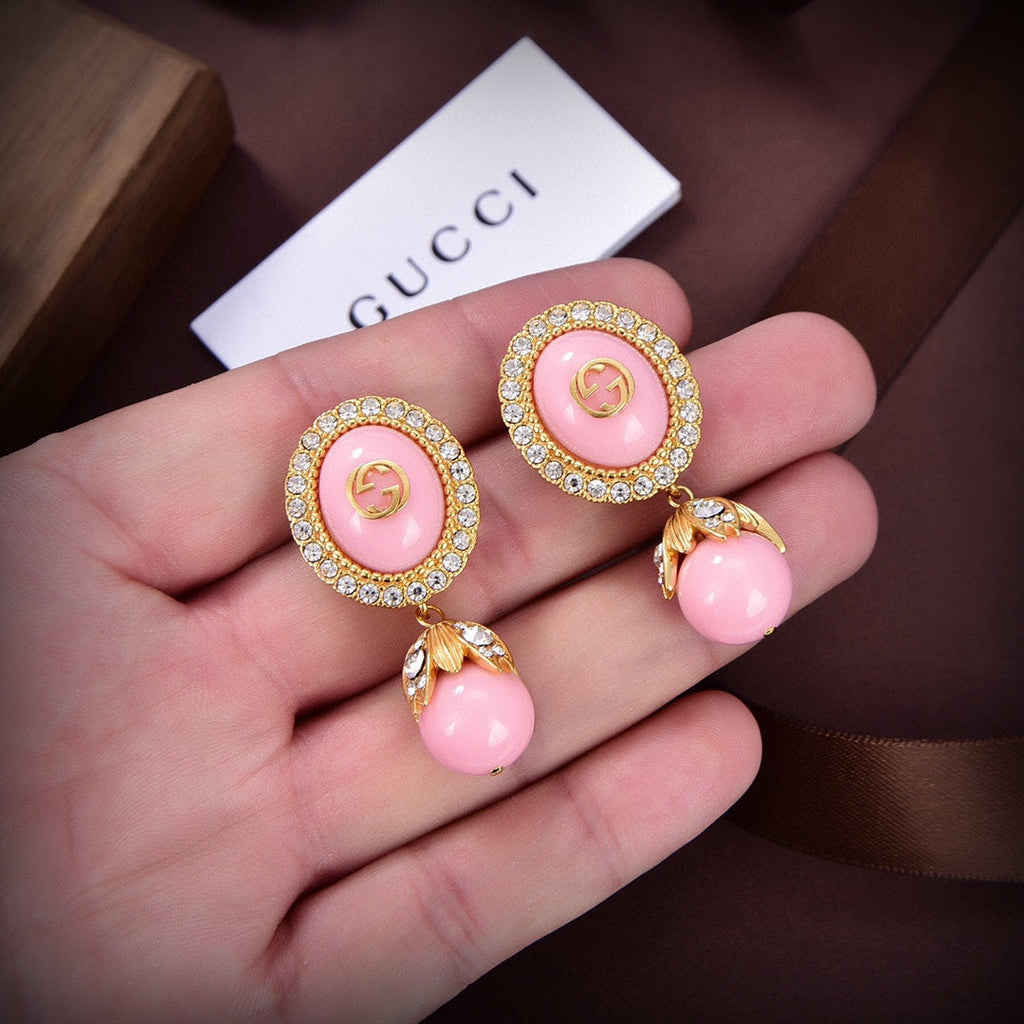 18K Double Gucci Pink Pearls Earrings