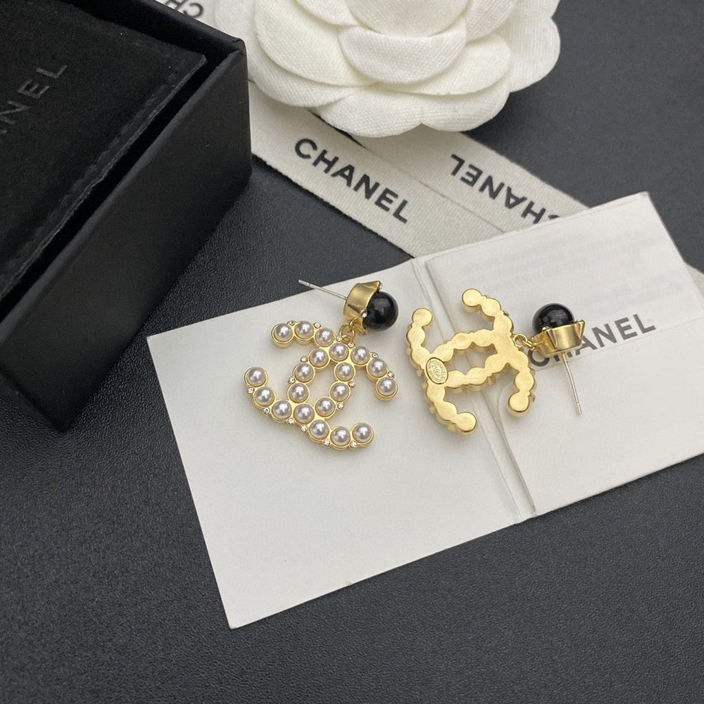 18K Pearl  Chanel Pendant Earrings