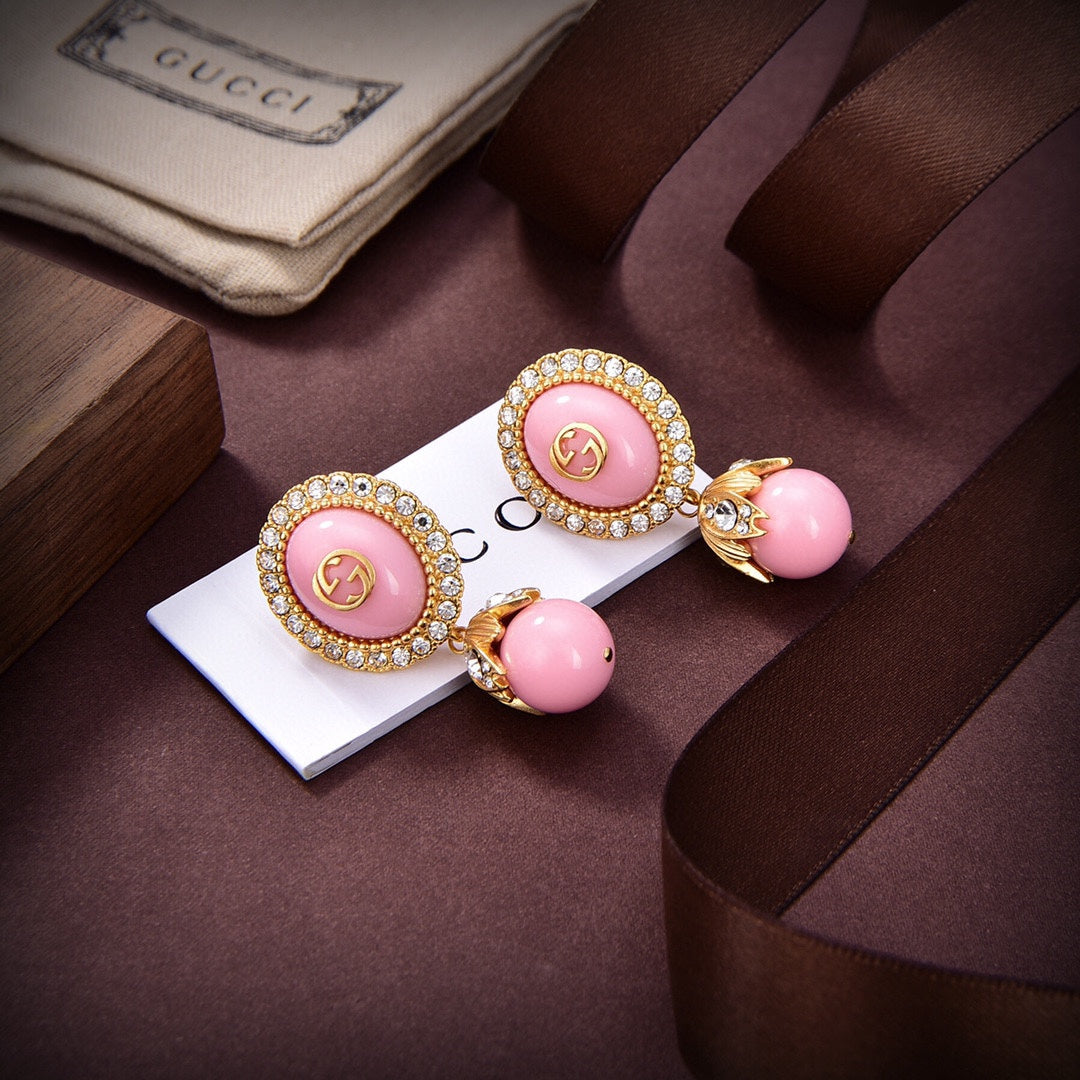 18K Double Gucci Pink Pearls Earrings