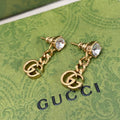 18K Double Gucci Crystal Chain Earrings