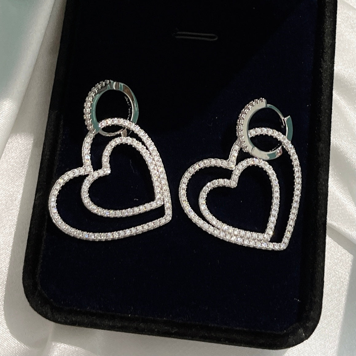 18K Tiffany Double Heart Diamond Earrings