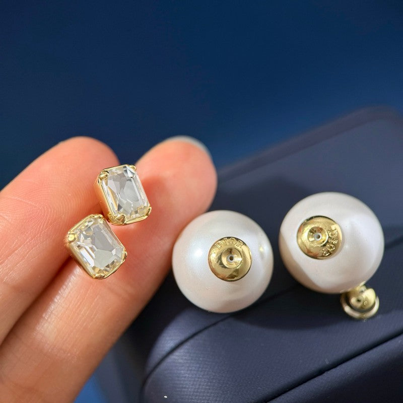 18K Dior Pearl Crystal Earrings