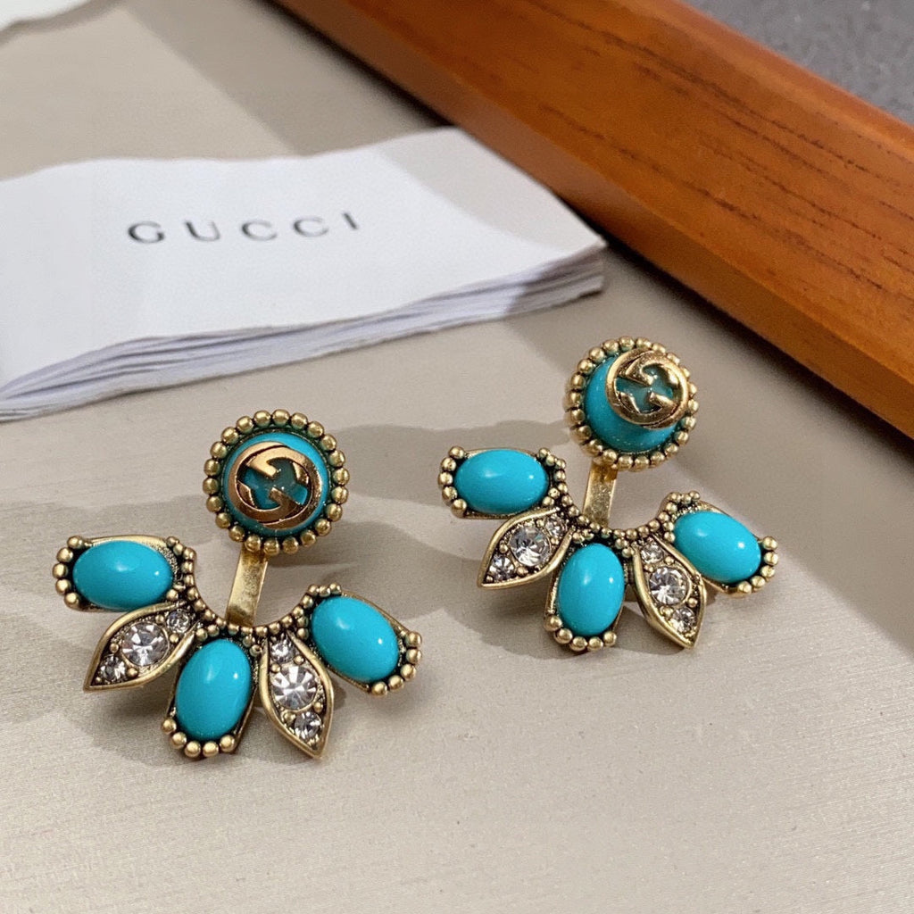 18K Double Gucci Blue Flowers Earrings