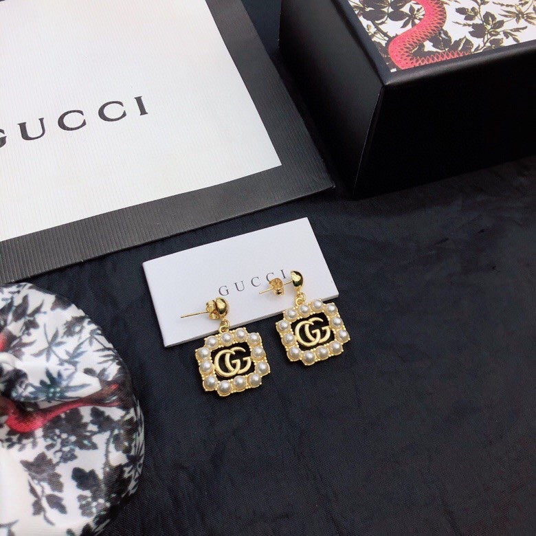 18K Double Gucci Square Pearls Earrings
