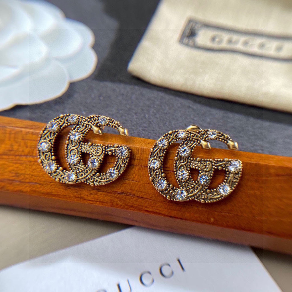 18K Double Gucci Crystals Earrings